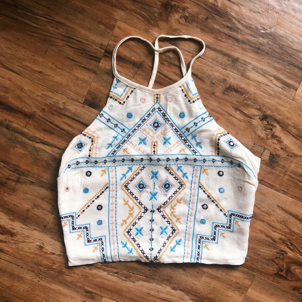Boho Embroidered Cropped Tank Top